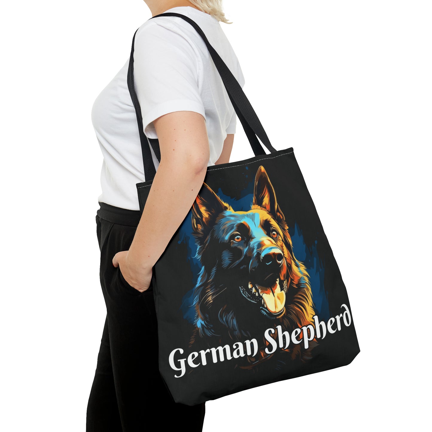 Black German Shepherd Tote Bag on Black