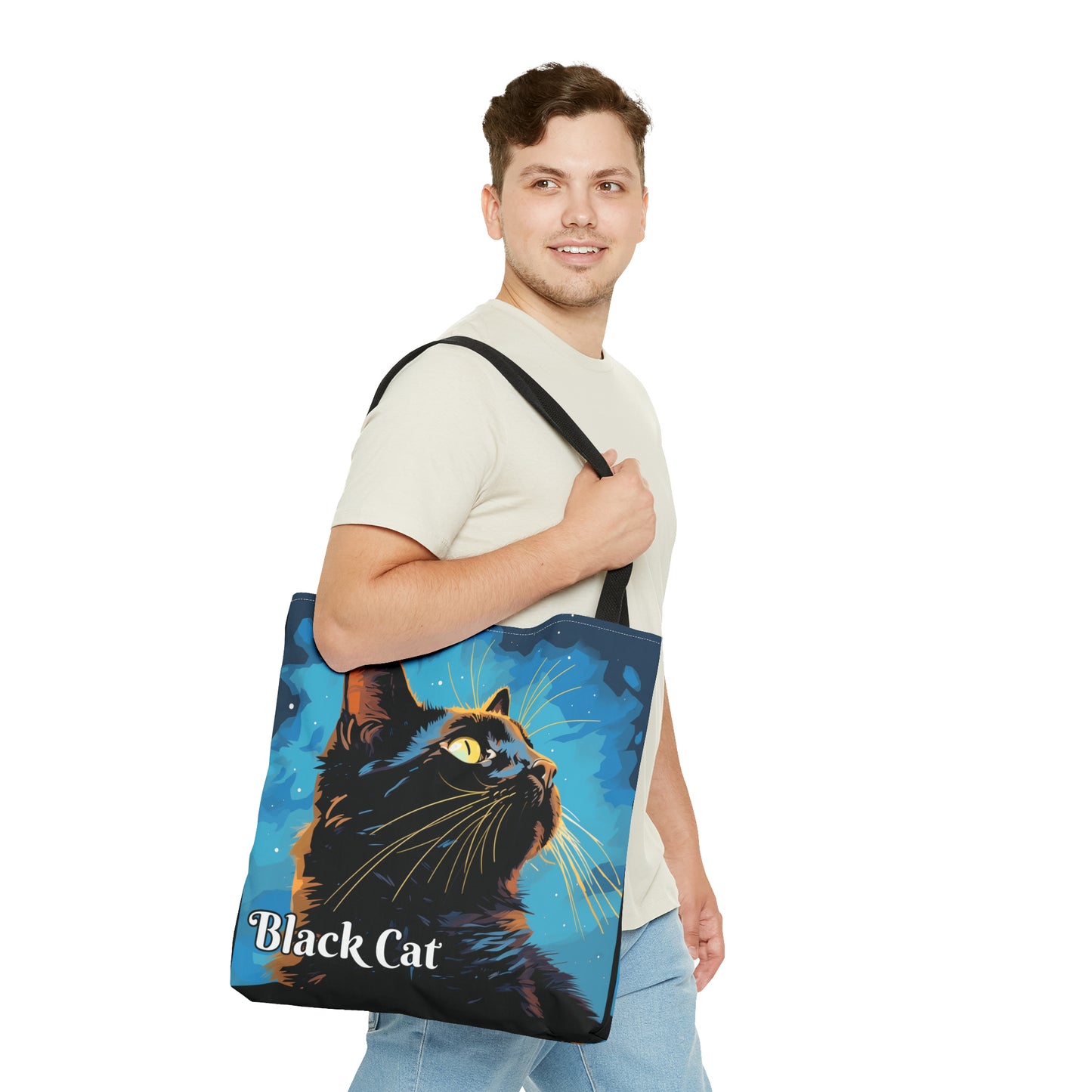 Black Cat Tote Bag, light background