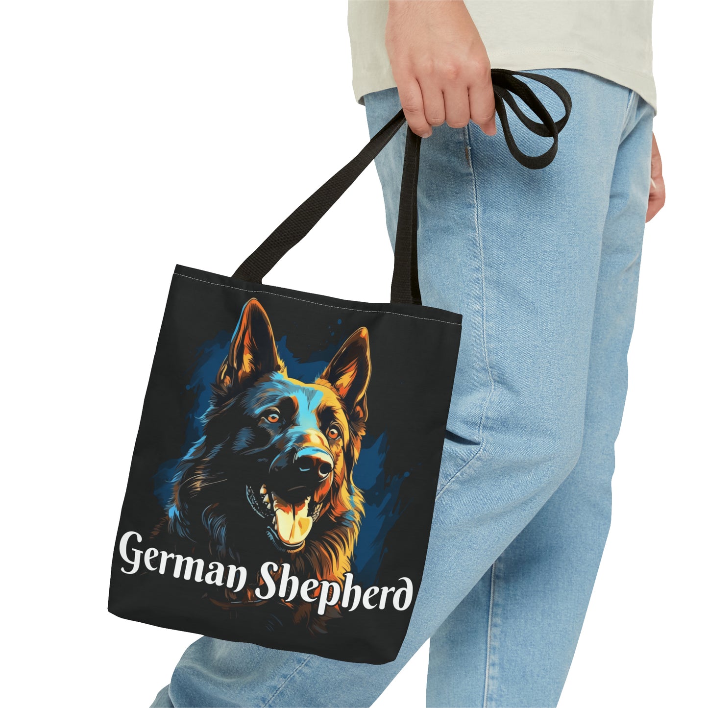 Black German Shepherd Tote Bag on Black