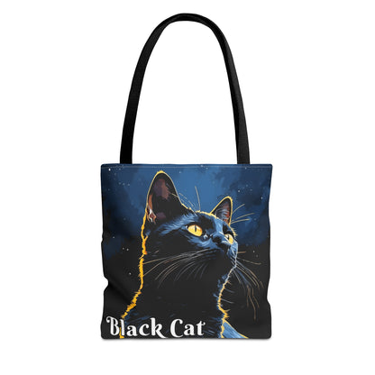 Black Cat Tote Bag, dark background