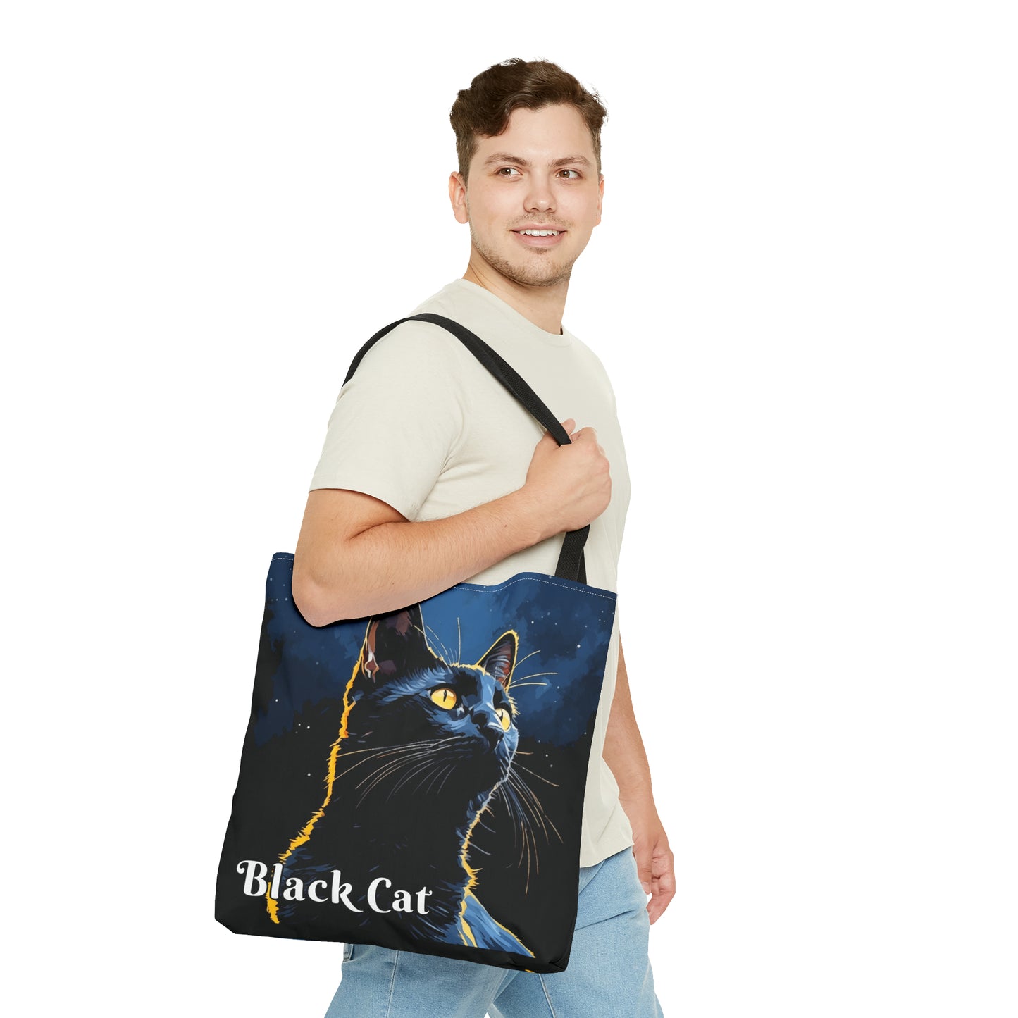 Black Cat Tote Bag, dark background