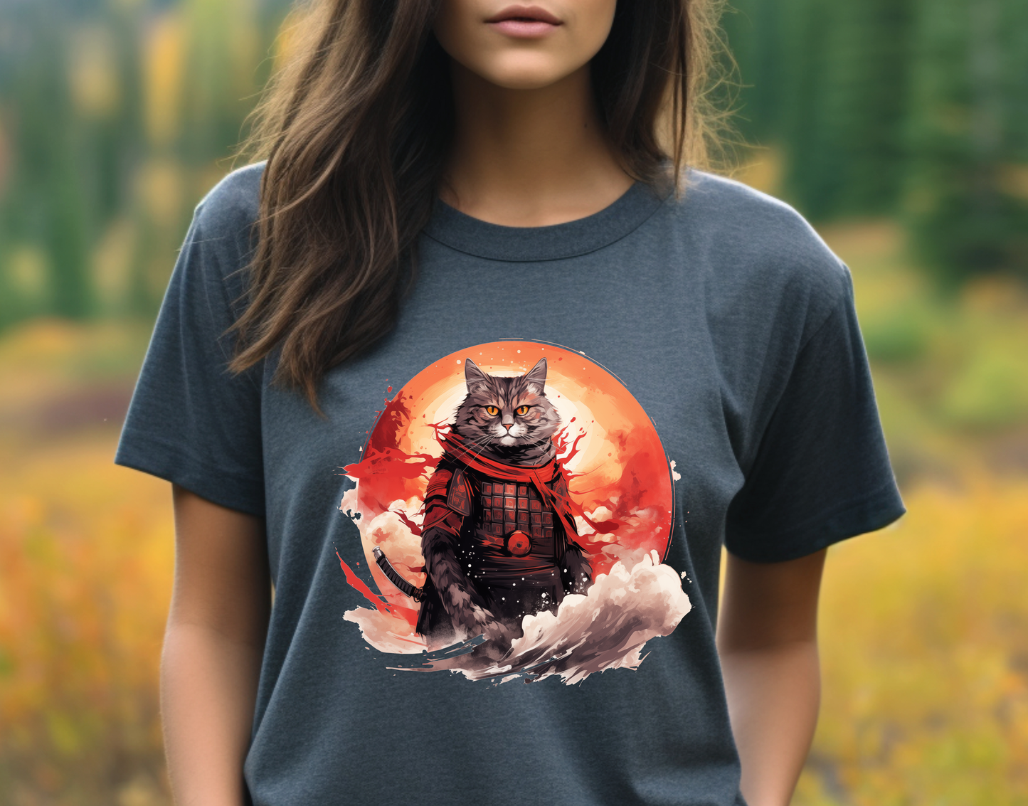 Samurai Cat Watercolor style T-Shirt